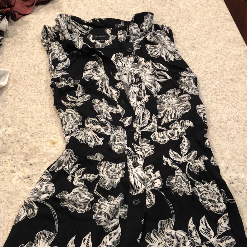 Black floral button down dress
